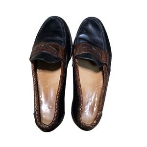 Allen Edmonds 8 D Newcastle Black & Brown Braided Leather Penny Loafers Moc Toe